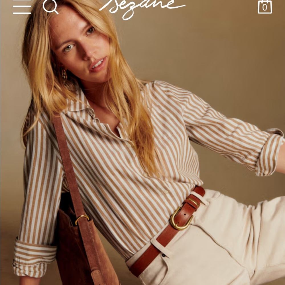 Sézane Tomboy Shirt - size 2 - camel/ecru stripe